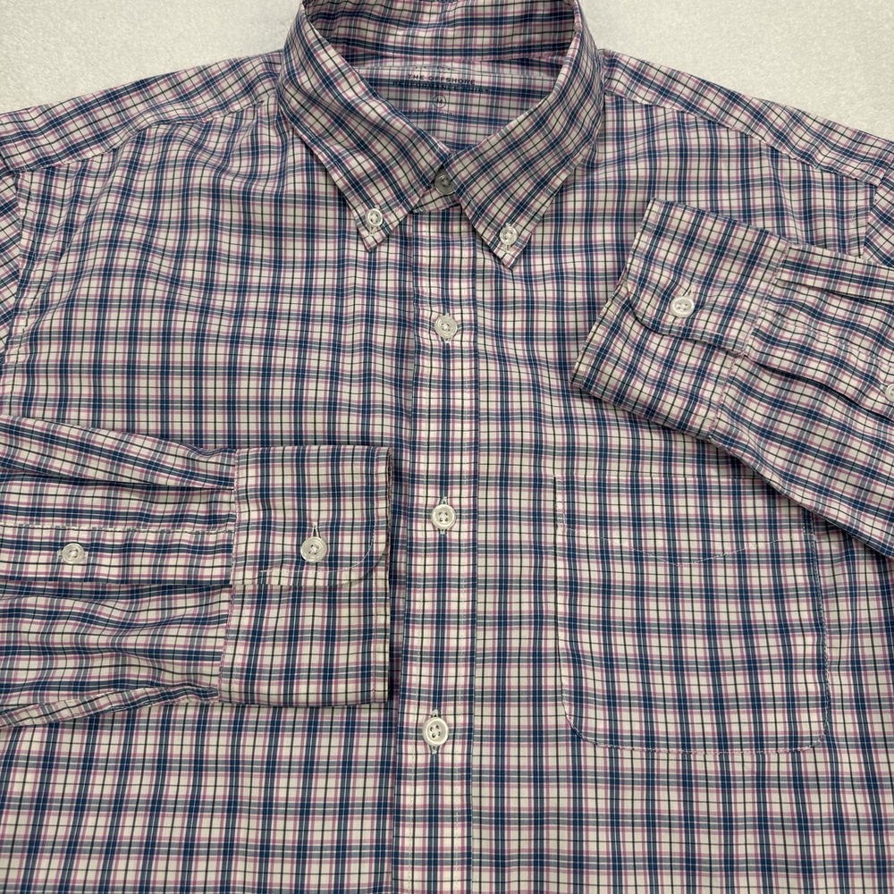 J.Crew Shirt Mens Medium Pink Navy Gingham‎ Plaid Button Down Offshore H2108